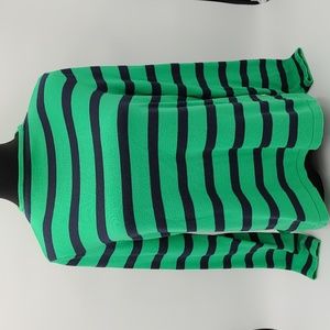 Crown & Ivy Petite Green Navy Blue Striped Cotton Crew Neck Sweater PS